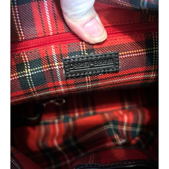 Dooney & Bourke Scottie Dog Bucket Bag Red Black Leather Handbag Plaid Lined - Picture 10 of 12